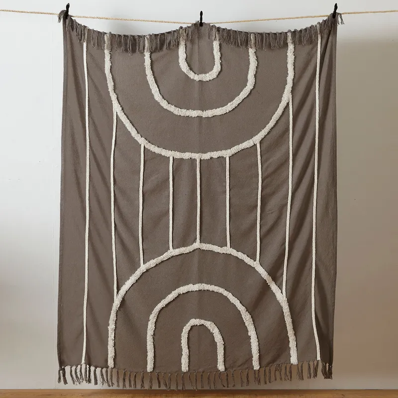 Furn. Rainbow Tuft Tasselled Throw - Grey Cotton - One Size