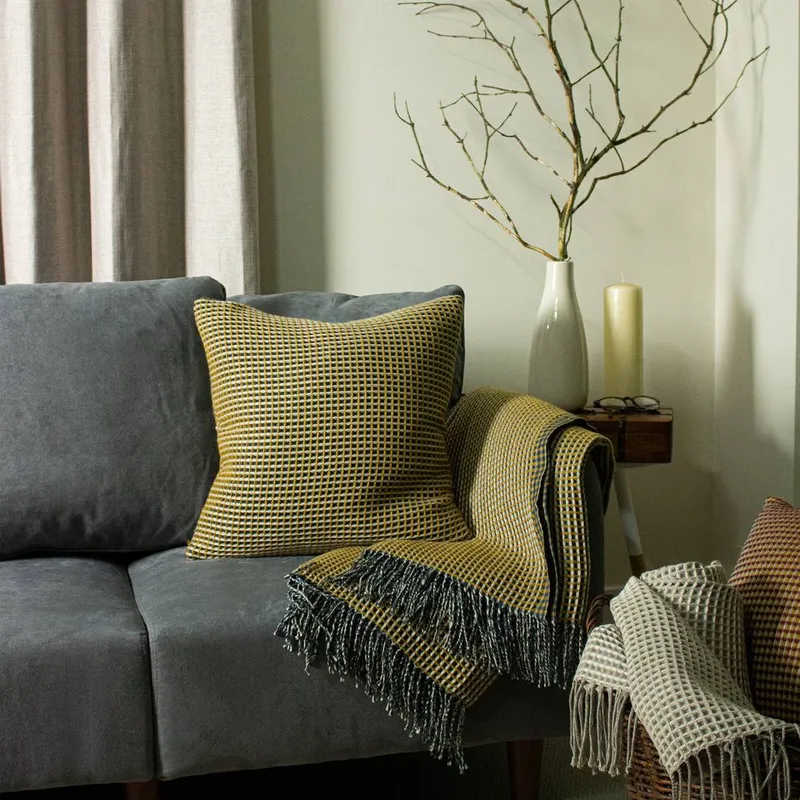 Furn Rowan Waffle Knitted Cushion in Yellow Size: 45cm x 45cm - Yellow