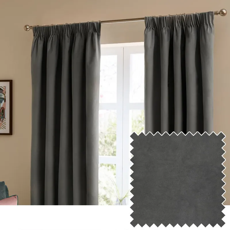 Furn Unisex The Ultimate Velvet Room Darkening Pencil Pleat Curtain Pair in Charcoal Size: 117cm width x 137cm drop Charcoal female