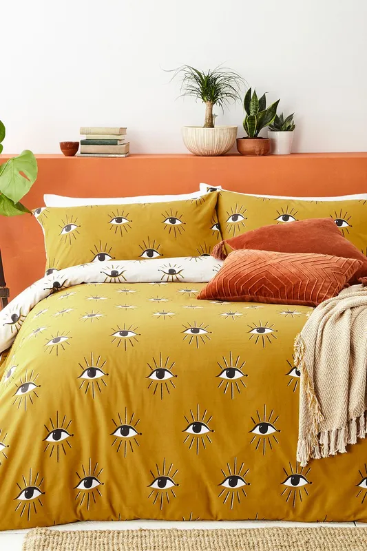 Furn Unisex Theia Abstract Eye Duvet Cover Set in Yellow Size: King Yellow King female