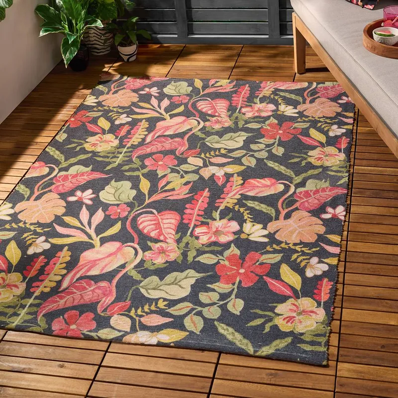 Furn Tropical Bloom Floral Indoor/Outdoor Rug in Black Size: 120cm x 170cm - Black
