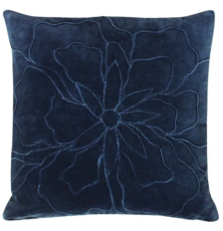 Furn Unisex Angeles Floral Pleating Velvet Cushion in Navy Navy One Size female