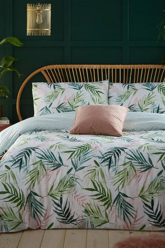 Furn. Bali Palm Duvet Cover Set - Green Cotton - Size Single