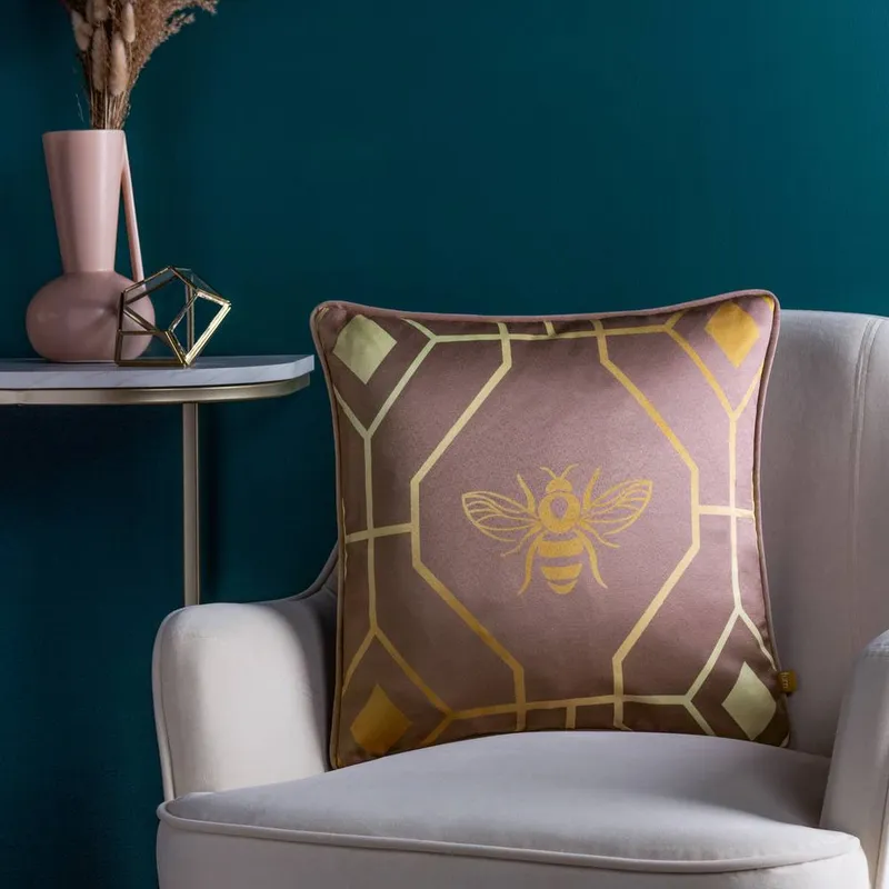 Furn Bee Deco Geometric Piped Cushion in Pink Size: 43cm x 43cm - Pink - Size: 43cm x 43cm