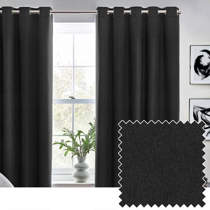 Furn Unisex Dawn Blackout Eyelet Curtain Pair in Black Size: 117cm width x 137cm drop Black female