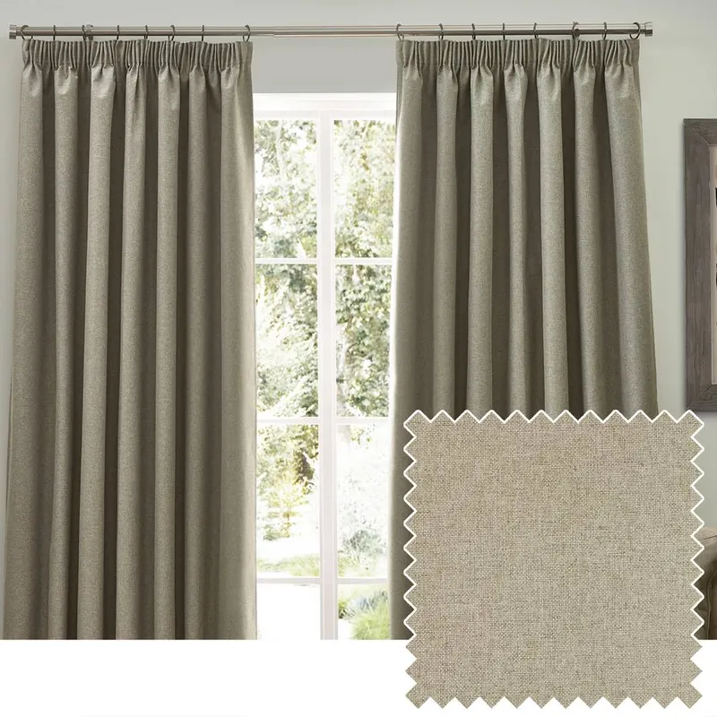 furn. Dawn 100% Blackout Pencil Pleat Curtains Natural 117cm x 183cm