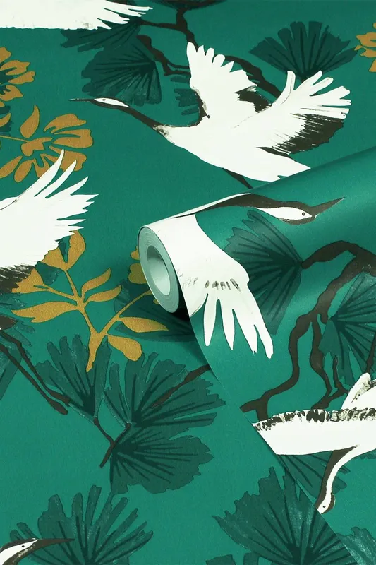 Furn Unisex Demoiselle Tropical Printed Wallpaper in Jade Jade female