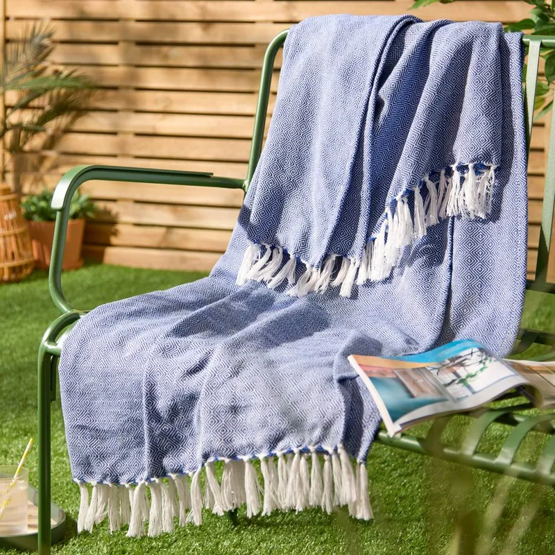 Furn Dessa Woven Indoor/Outdoor Throw in Cobalt Size: 130cm x 180cm - Cobalt