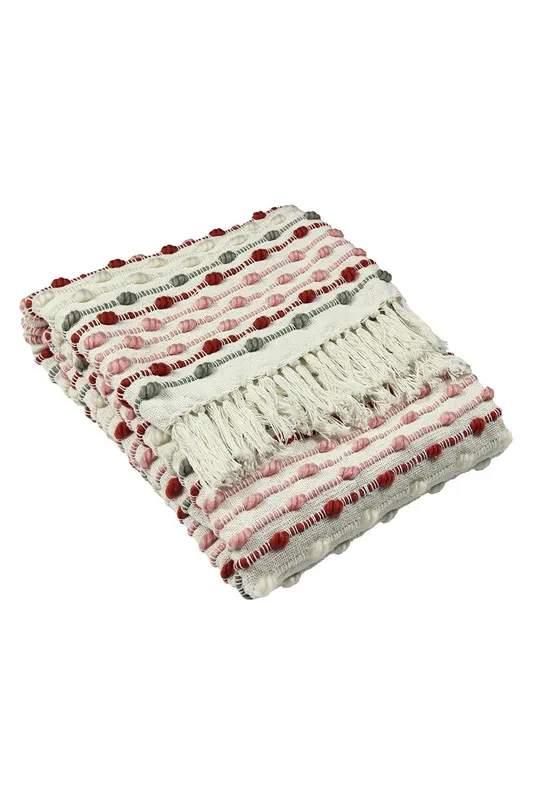 Furn Dhadit Woven Tufted Striped Throw in Light Pink Light Pink
