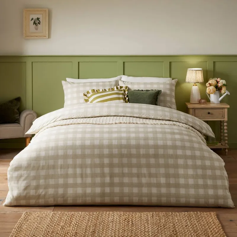 Furn Unisex Hartsford Check Printed Duvet Cover Set in Beige Size: Double Beige female