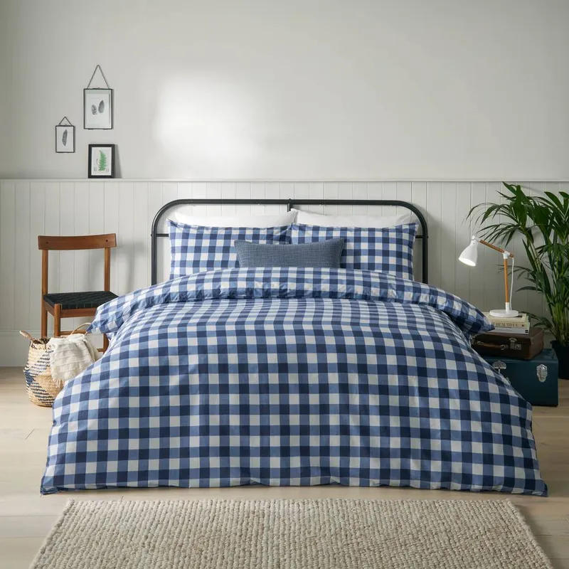 Furn Hartsford Check Printed Duvet Cover Set in Navy Size: Super King - Navy