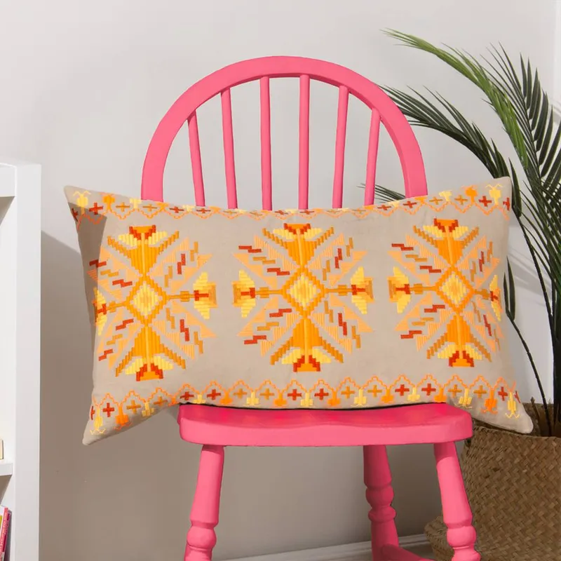 Furn Kalina Embroidered 100% Cotton Cushion in Orange Orange