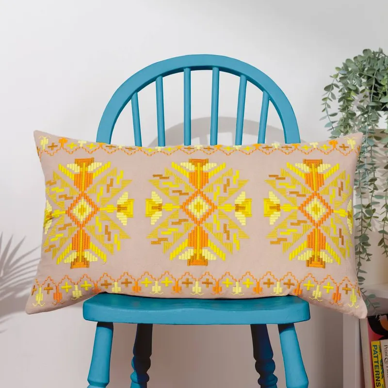 Furn Kalina Embroidered 100% Cotton Cushion in Yellow Yellow