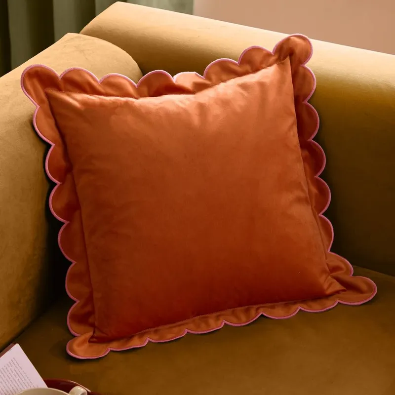 Furn Lil Scallop Velvet Cushion in Orange Size: 45cm x 45cm - Orange