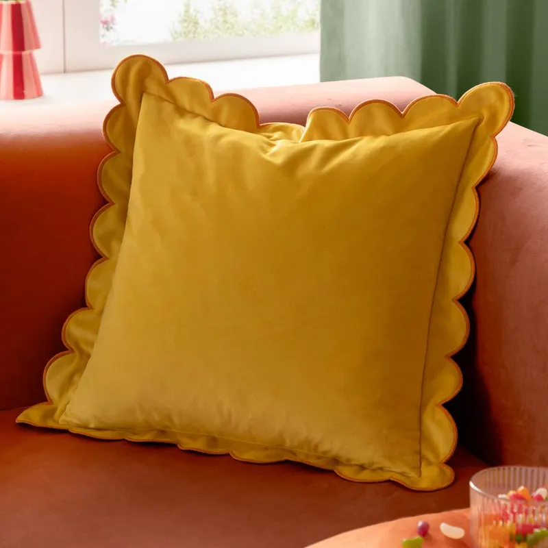 Furn Lil Scallop Velvet Cushion in Yellow Size: 45 cm x 45 cm Yellow 45 cm x 45 cm