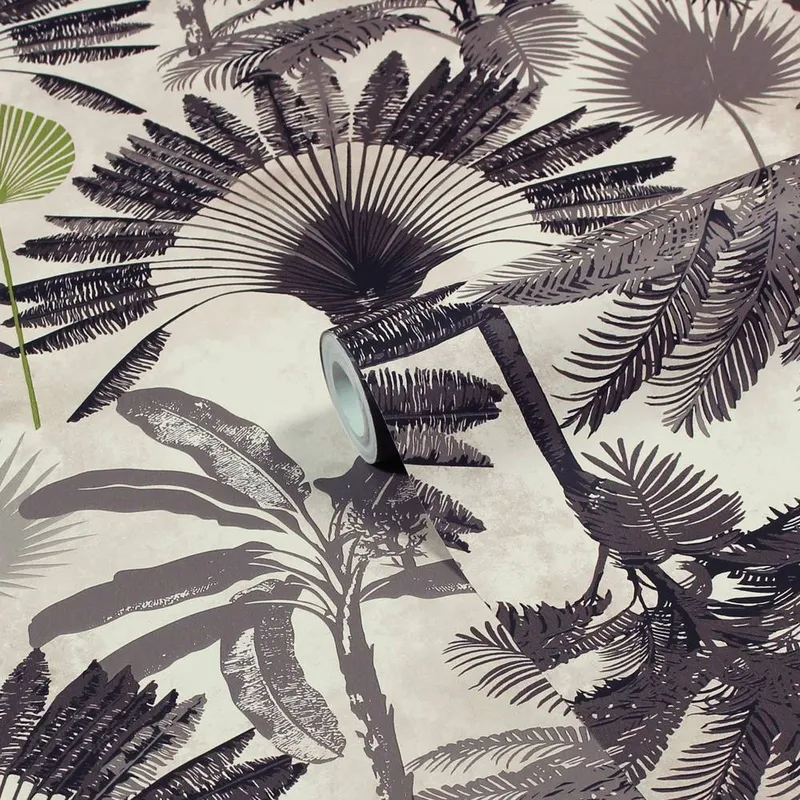 Furn Unisex Malaysian Palm Jungle Printed Wallpaper in Charcoal Charcoal One Size female