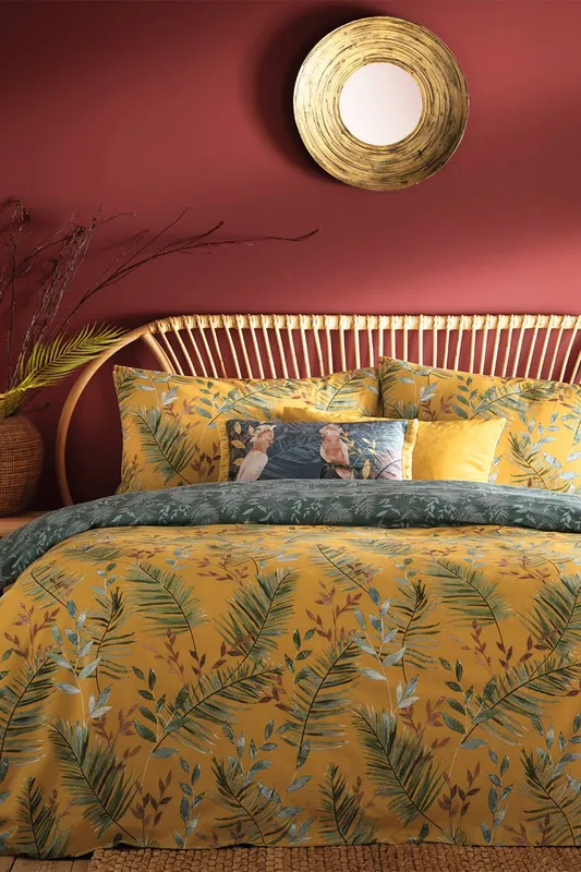 Furn Unisex Mazari Exotic Jungle Duvet Cover Set in Mustard Size: Double Mustard Double female