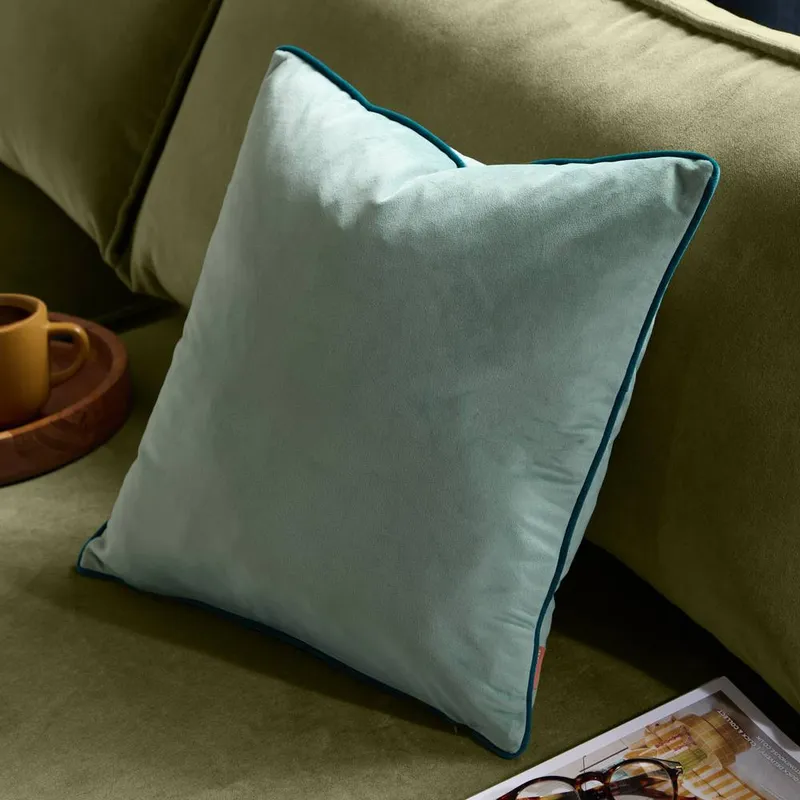 Furn Meridian Velvet Piped Cushion in Mint Size: 55cm x 55cm - Mint - Size: 55cm x 55cm