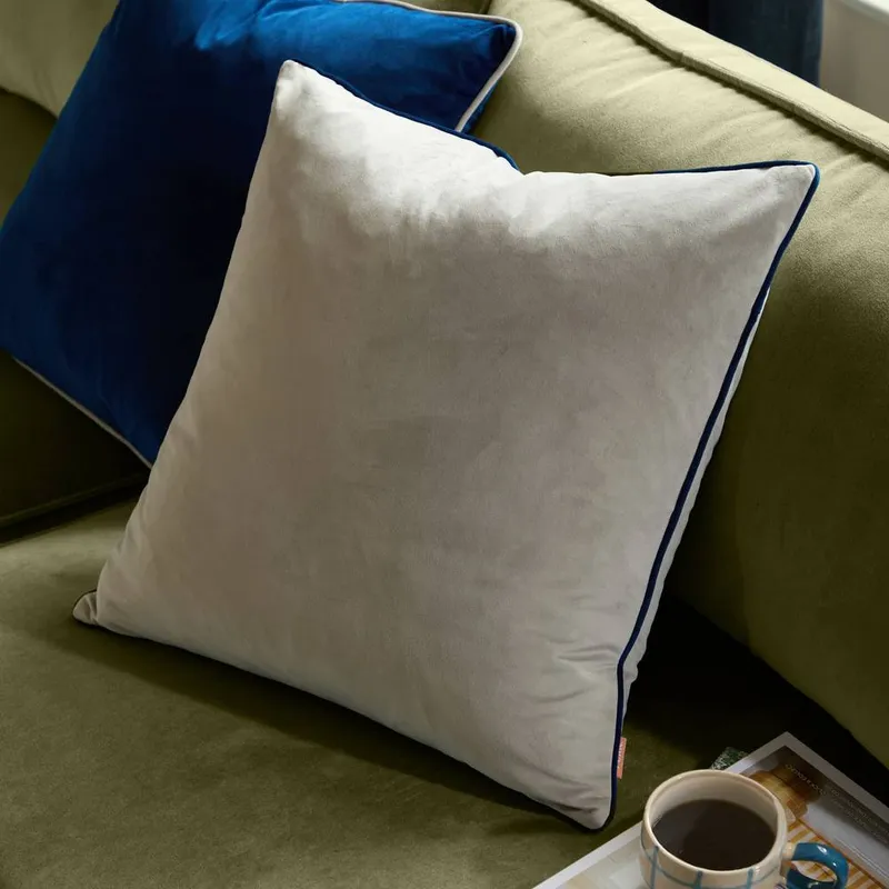 Furn Meridian Velvet Piped Cushion in Silver Size: 55 cm x 55 cm Silver