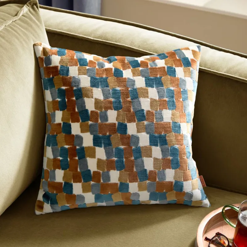 Furn Unisex Metro Blocks Velvet Jacquard Square Cushion in Orange Size: 45cm x 45cm Orange 45cm x 45cm female