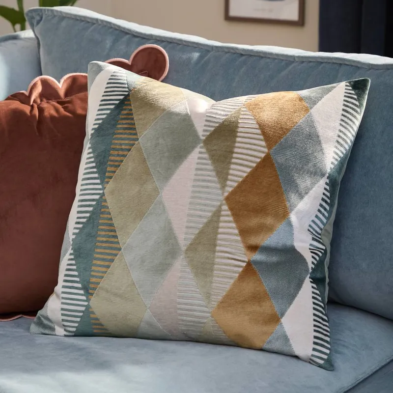 Furn Unisex Metro Harlequin Velvet Square Cushion in Green Size: 50cm x 35cm Green 50cm x 35cm female