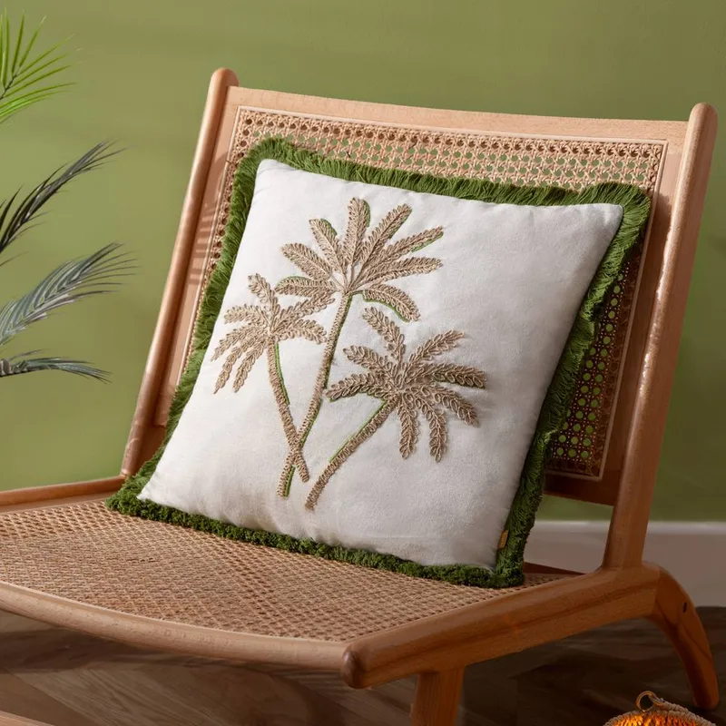 Furn Unisex Palm Embroidered Cushion in Green Size: 45cm x 45cm Green 45cm x 45cm female