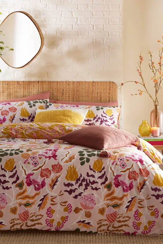 Furn Protea Abstract Floral Reversible Duvet Cover Set in Pink Size: King Pink King