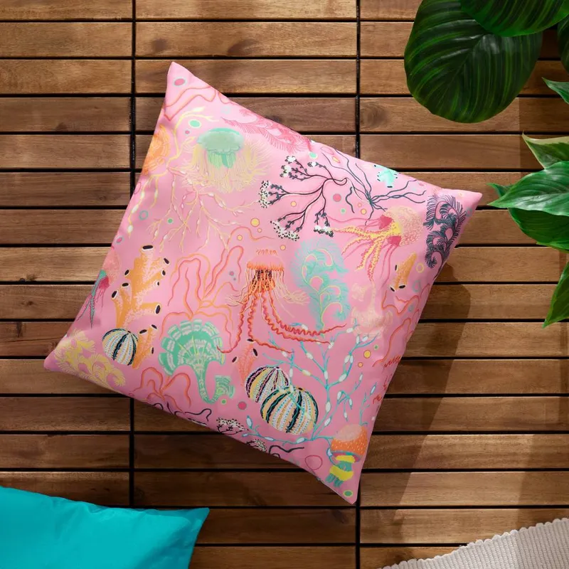 Furn Unisex Reef Printed Outdoor Cushion in Pink Size: 45cm x 45cm Pink 45cm x 45cm female