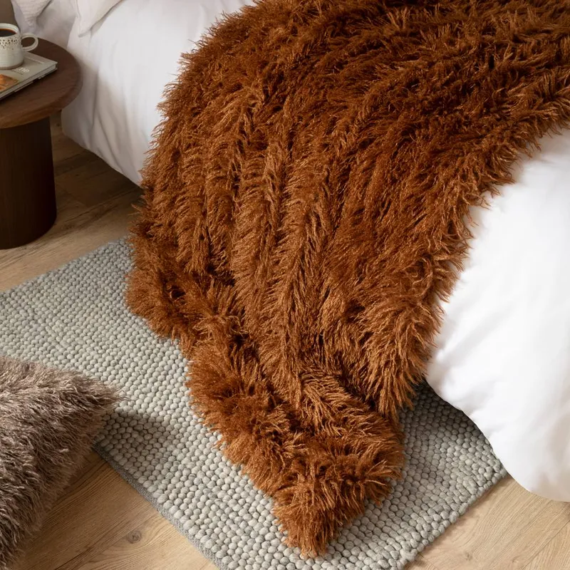 Furn Unisex Rowan Faux Fur Throw in Orange Size: 130cm x 170cm Orange female