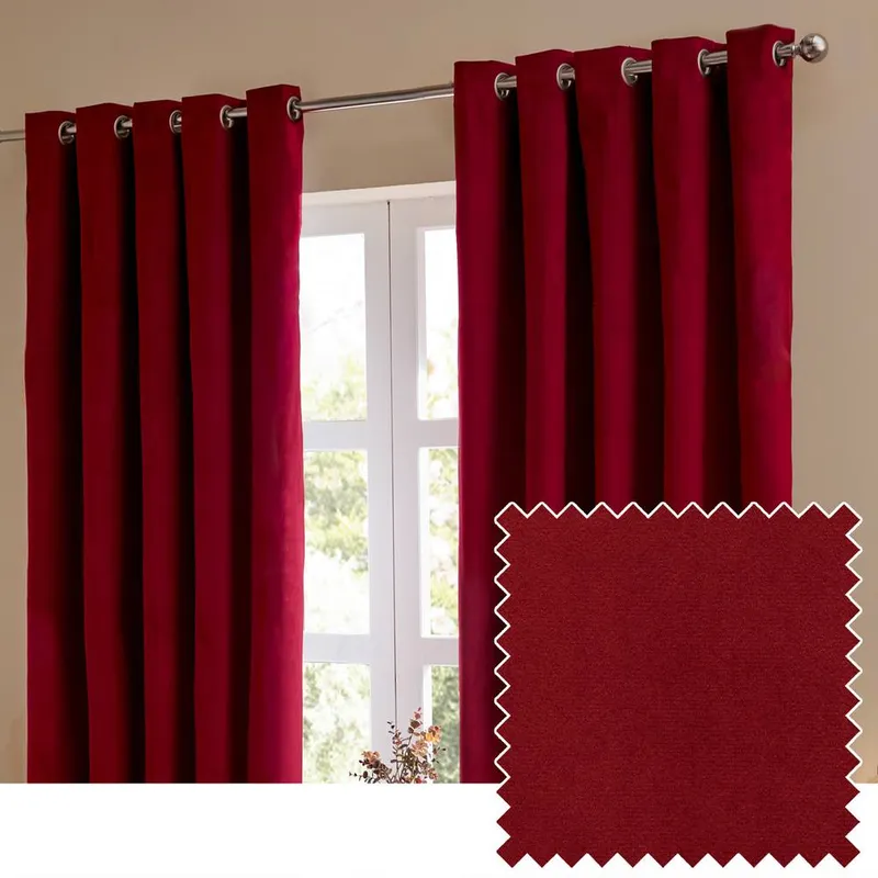 Furn The Ultimate Velvet 100% Blackout Eyelet Curtain Pair in Red Size: 117cm width x 137cm drop - Red