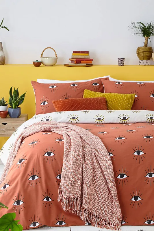 Furn Theia Abstract Eye Duvet Cover Set in Light Red Size: King - Light Red - Size: King