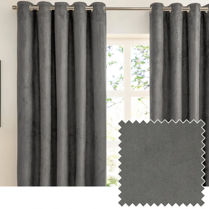 furn. Verso Polyester Blackout Grommet / Eyelet Curtain Panel Pair Grey 183" W x 117" L
