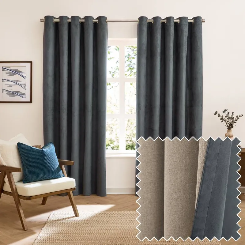 furn. Verso Polyester Blackout Grommet / Eyelet Curtain Panel Pair Blue 137" W x 117" L