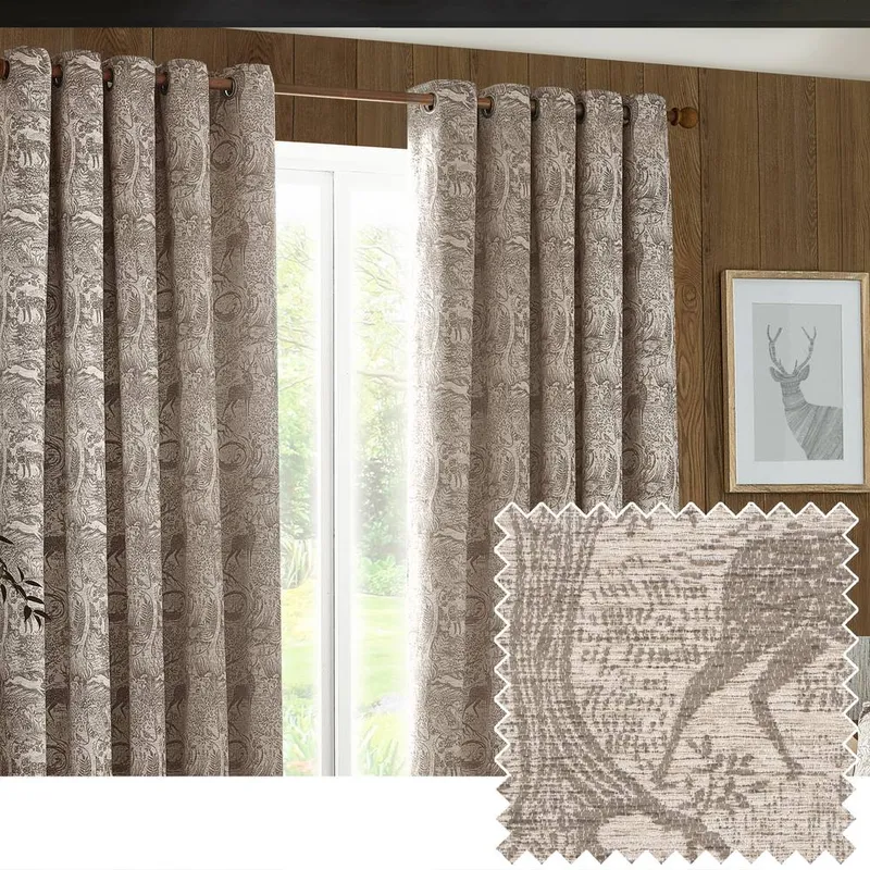 furn. Polyester Room Darkening Curtain Pair Brown 117cm Width x 183cm Drop