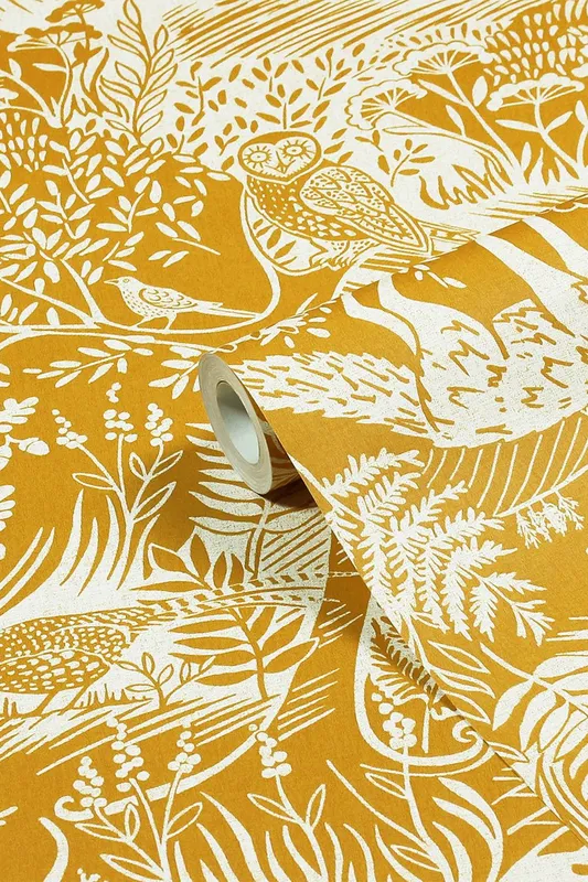 Furn Winter Woods Woodland Printed Wallpaper in Yellow Yellow