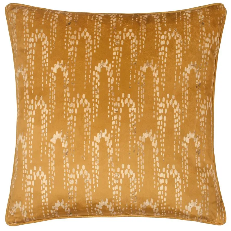 Furn Wisteria Printed Velvet Cushion in Gold Size: 50cm x 50cm - Gold - Size: 50cm x 50cm
