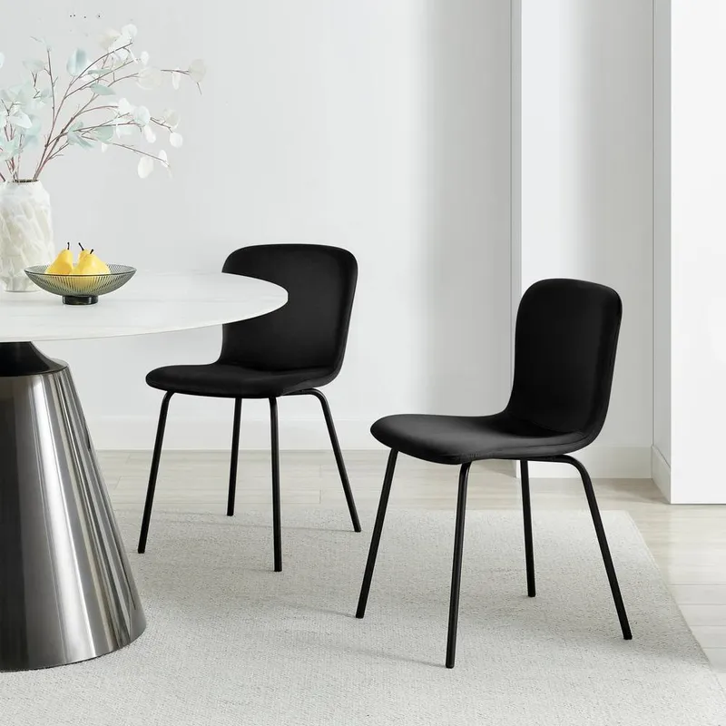FurnitureboxUK 2 x Asti Black Velvet Dining Chairs - Black