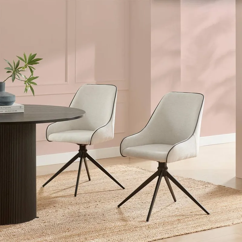 FurnitureboxUK Unisex 2x Beaumont Cream Fabric Swivel Dining Chairs Cream female