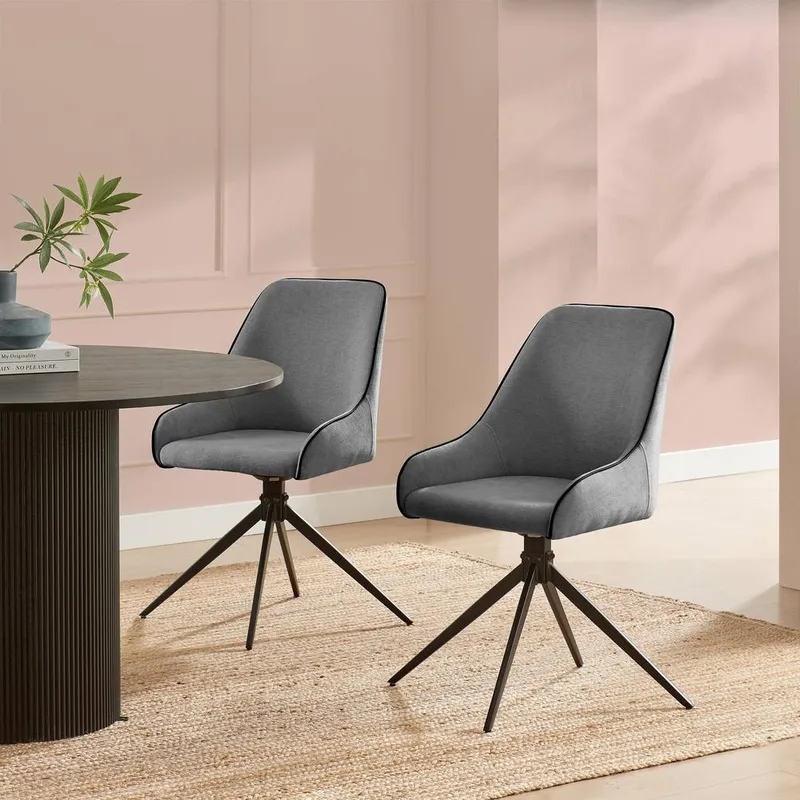 FurnitureboxUK 2x Beaumont Grey Fabric Swivel Dining Chairs Grey