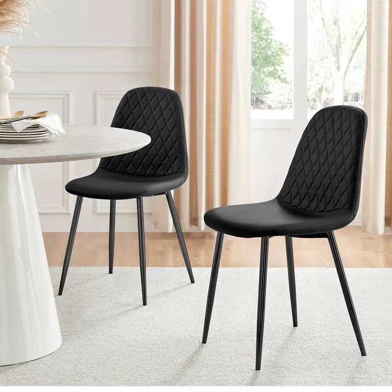 FurnitureboxUK 2x Corona Black Leg Faux Leather Dining Chair - Black - Size: One Size