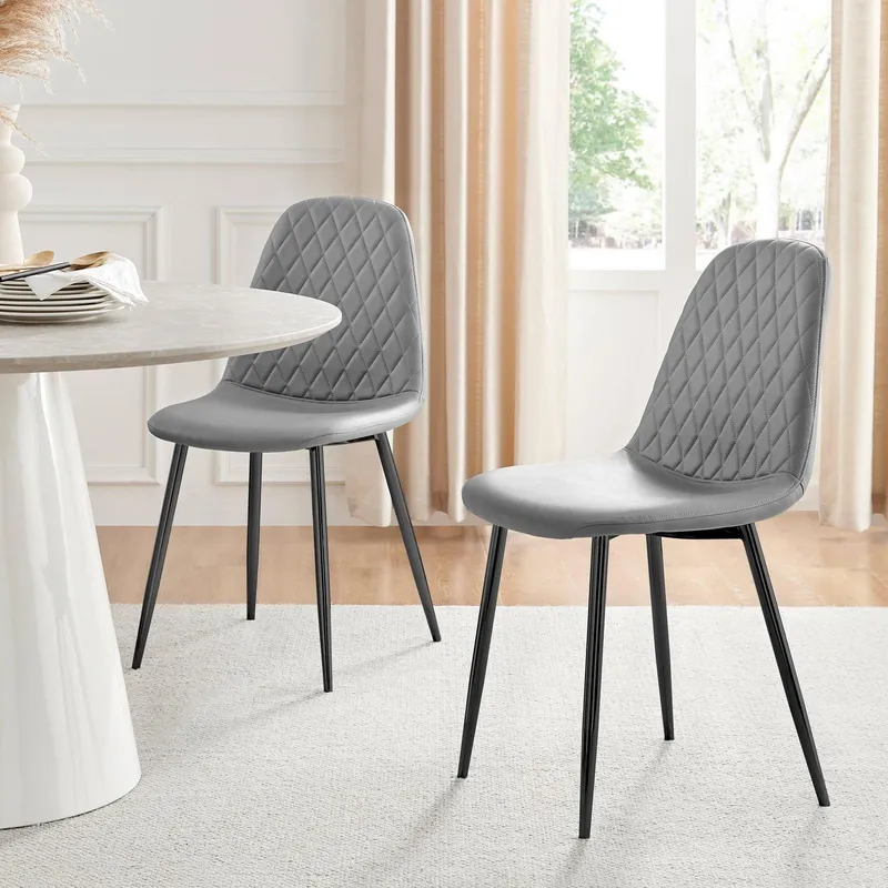 FurnitureboxUK 2x Corona Black Leg Faux Leather Dining Chair in Grey - Grey