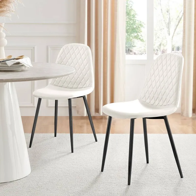 FurnitureboxUK 2x Corona Black Leg Faux Leather Dining Chair in White White