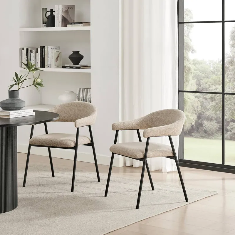 FurnitureboxUK 2x Delos Beige Fabric Dining Chairs Beige