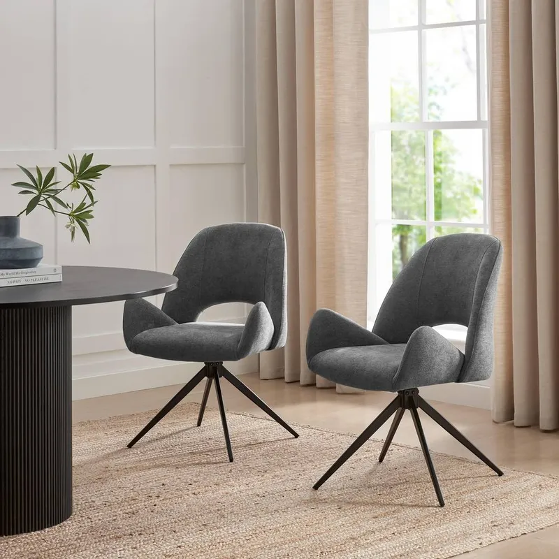 FurnitureboxUK 2x Layla Grey Fabric Swivel Dining Chairs Grey