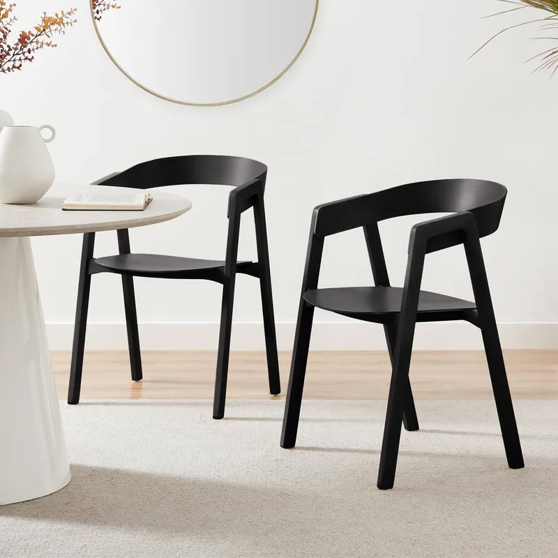 FurnitureboxUK 2x Masa Black Solid Wood Dining Chairs Black