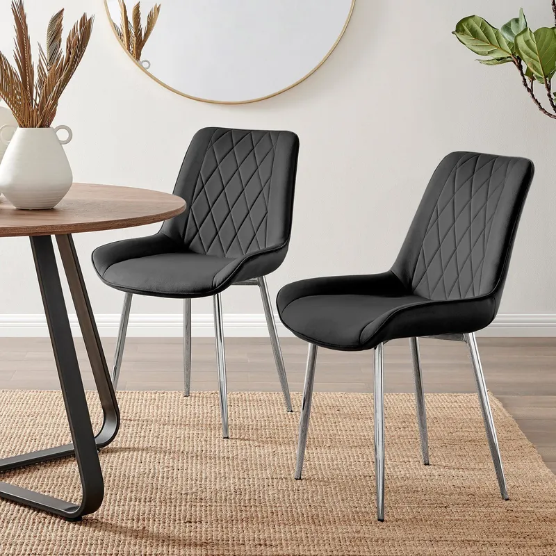 FurnitureboxUK 2x Pesaro Velvet Silver Leg Luxury Dining Chairs in Black - Black