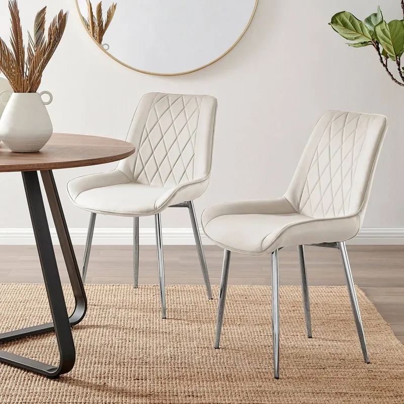 FurnitureboxUK 2x Pesaro Velvet Silver Leg Luxury Dining Chairs in Cream - Cream
