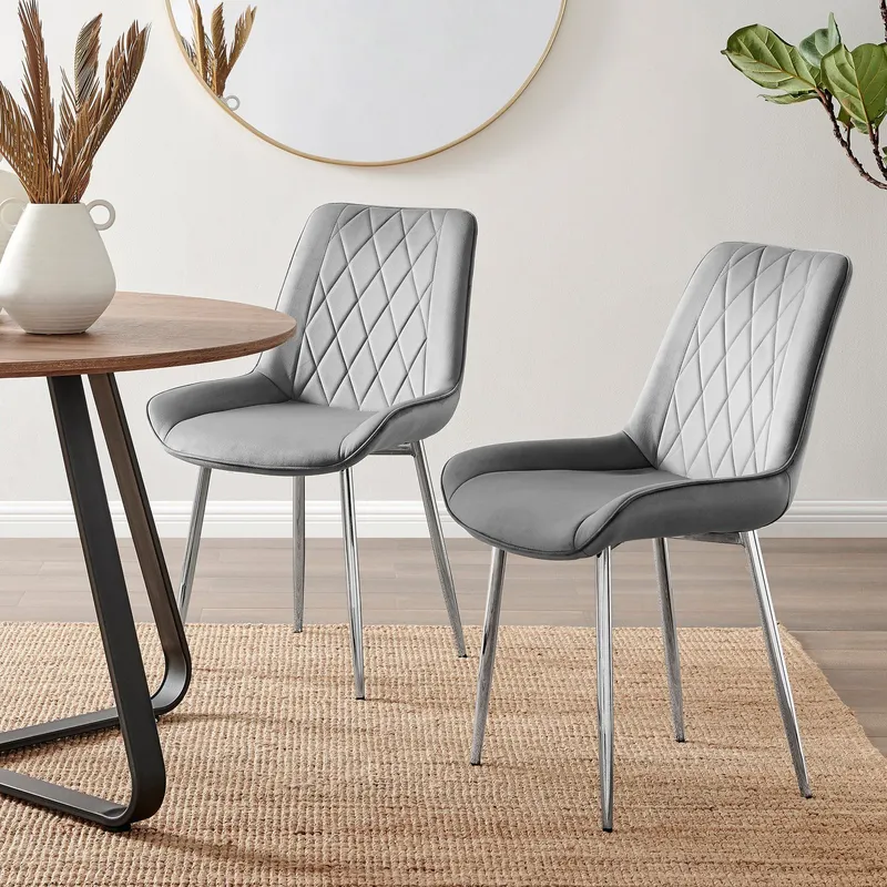 FurnitureboxUK 2x Pesaro Velvet Silver Leg Luxury Dining Chairs in Grey - Grey