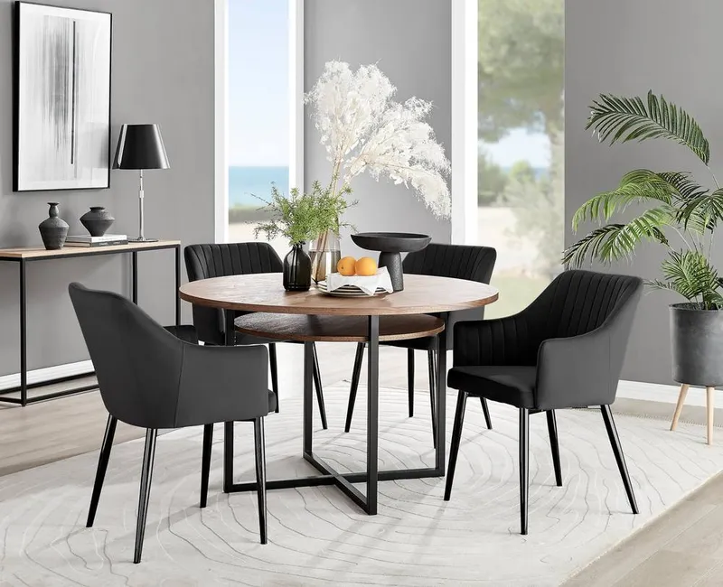 FurnitureboxUK Adley Brown Wood Storage Dining Table & 4 Calla Black Leg Chairs - Black