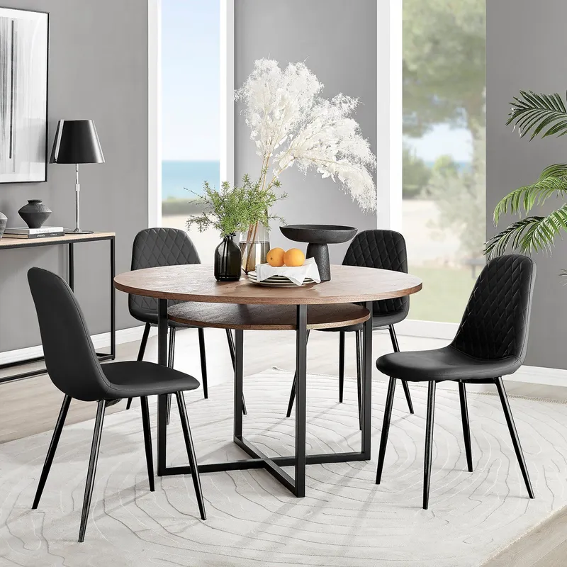 FurnitureboxUK Adley Brown Wood Storage Dining Table & 4 Corona Black Leg Chairs Black